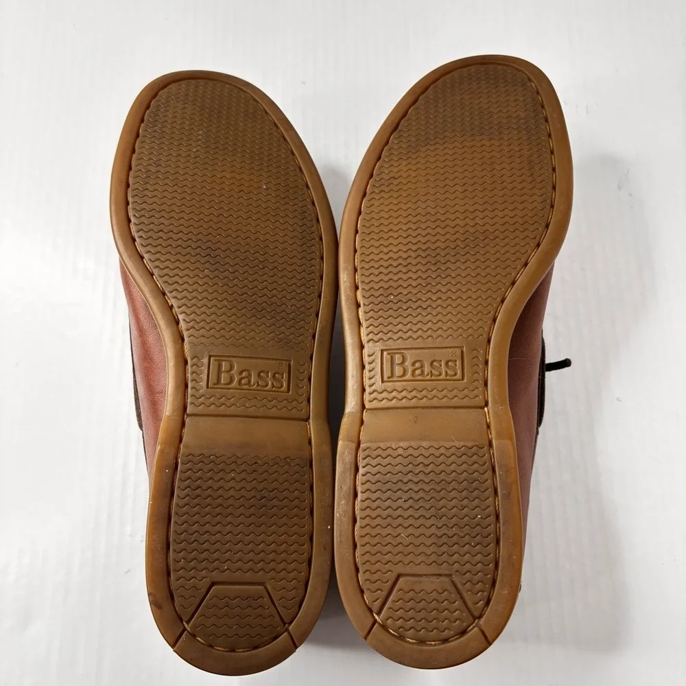 Bass Mens Seafarer Boat Shoe Size 9.5 Moc-Toe Brown Leather Rawhide Lace Preppy